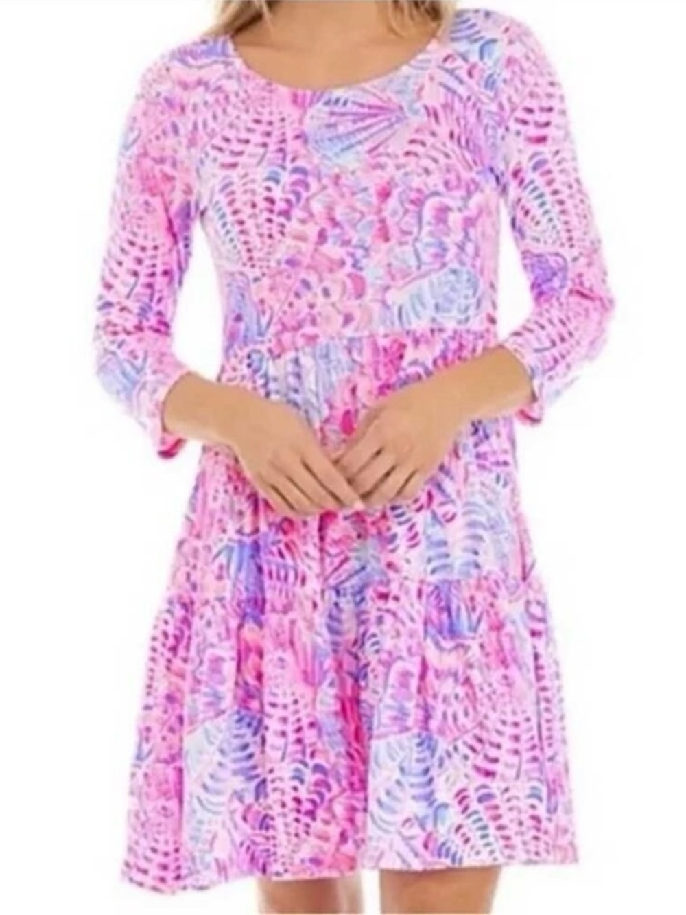 Lilly Pulitzer Geanna Dress Womens S Raz Berry Sea You Soon Tiered Swing Mini